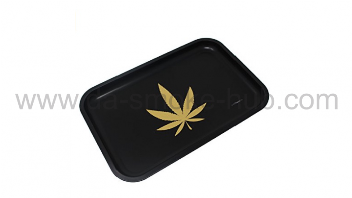 New Black With Gold Leaf Rolling Tray-medium Rolling - Emblem (700x700), Png Download