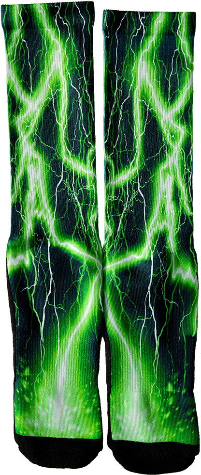 Green Lightning Crew Socks - Sock (454x1000), Png Download