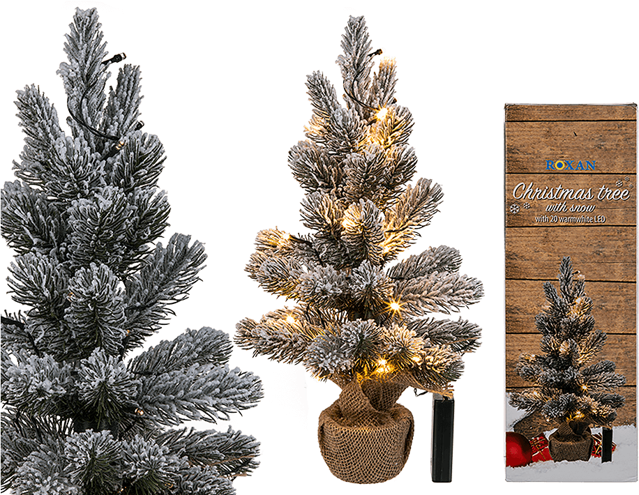 Mini Snowy Christmas Tree With 20 Warm White Led Lights (945x709), Png Download