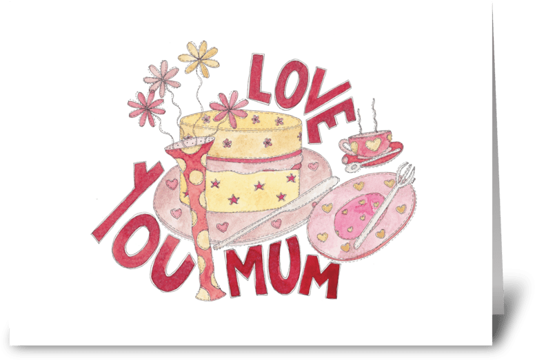 Love You Mum Greeting Card - Liebe Sie Mama Postkarte (848x698), Png Download