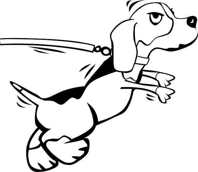Cartoon, Dog, Leash, Dogs, Running, Beagle, Sad - Dog On Leash Drawing (640x555), Png Download