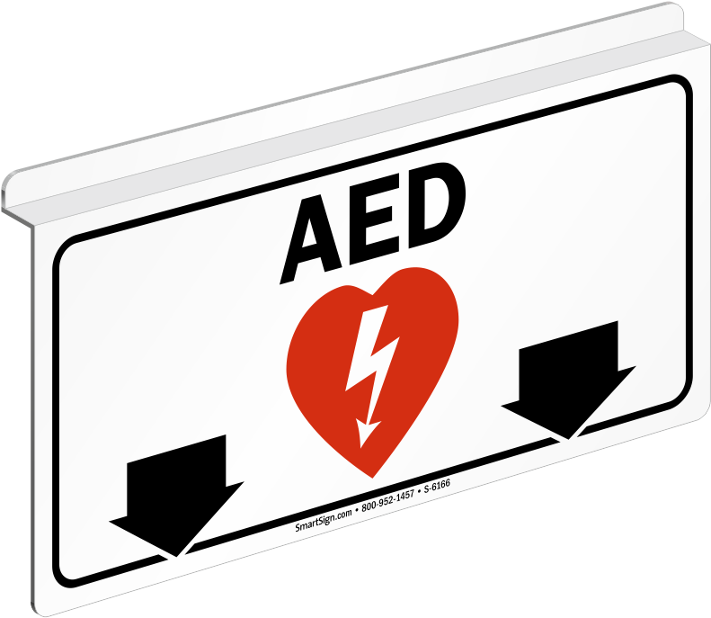 Aed Sign With Down Arrows And Symbol - Aed (w/graphic) (pack Of 2) (800x699), Png Download