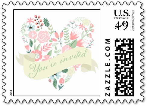 Modern Floral Heart Wedding Postage Stamps - Floral Heart Shower Curtain (589x589), Png Download