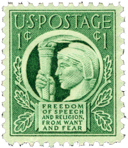 Freedom Of Speech And Religion, From Want And Fear- - 1 Cent Freedom Of Speech Postage Stamp (720x540), Png Download