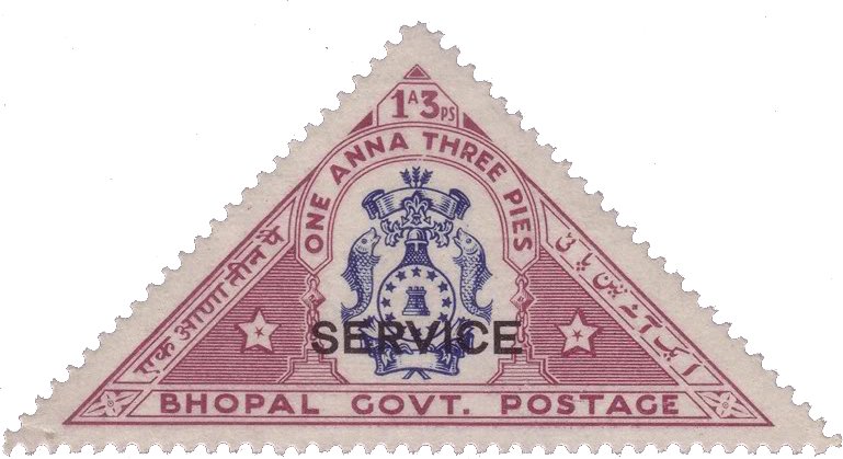 Bhopal Govt Postage - Triangular Stamp Of India (769x419), Png Download