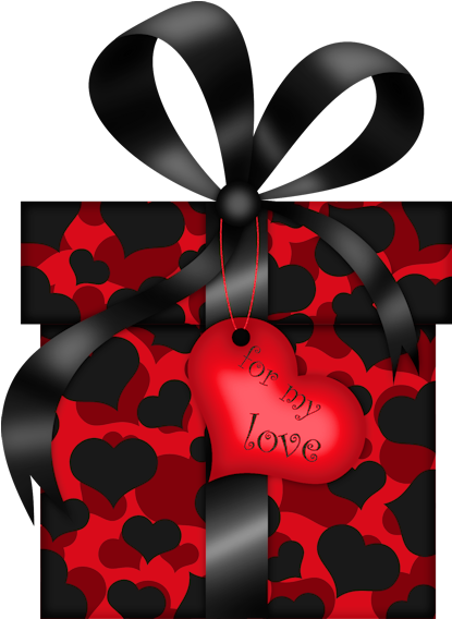 Valentines Day Black And Red Gift With Hearts Png Clipart - Red Black Valentine's Day Clipart (464x600), Png Download