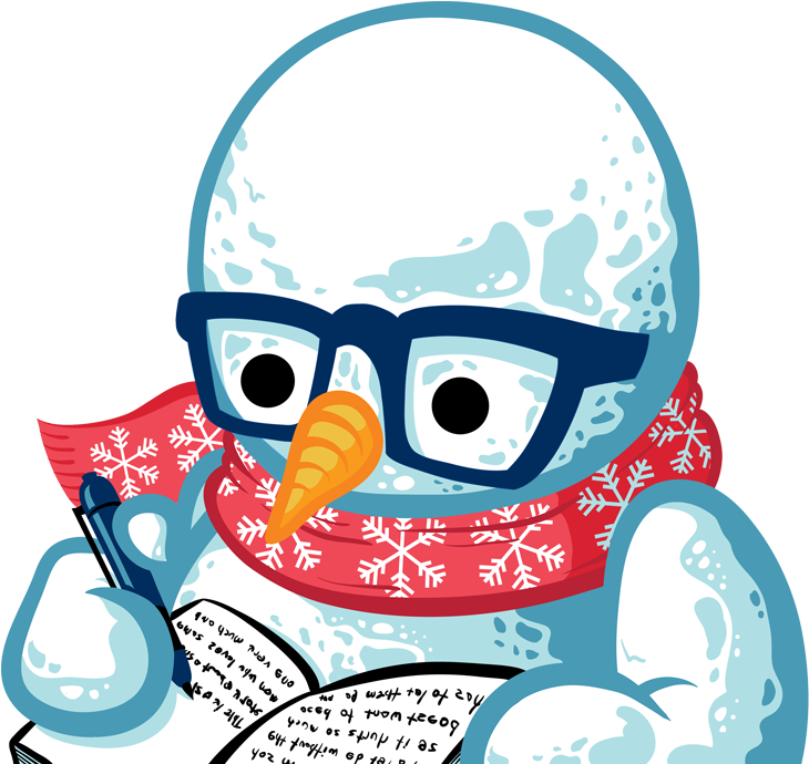 Snowman Smaller - Snowman With A Book Png (750x750), Png Download