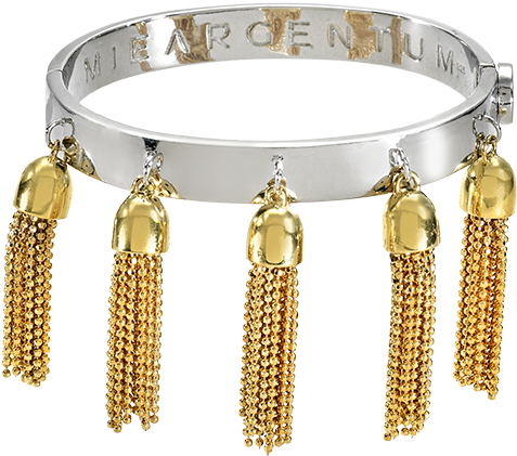 Tassel Dazzle Rhodium With Yellow Gold Tassels - Bracelet (572x502), Png Download