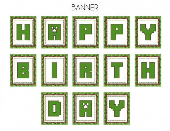 Free Minecraft Party Printables From Printabelle - Minecraft Happy Birthday Banner Printable Free (580x448), Png Download