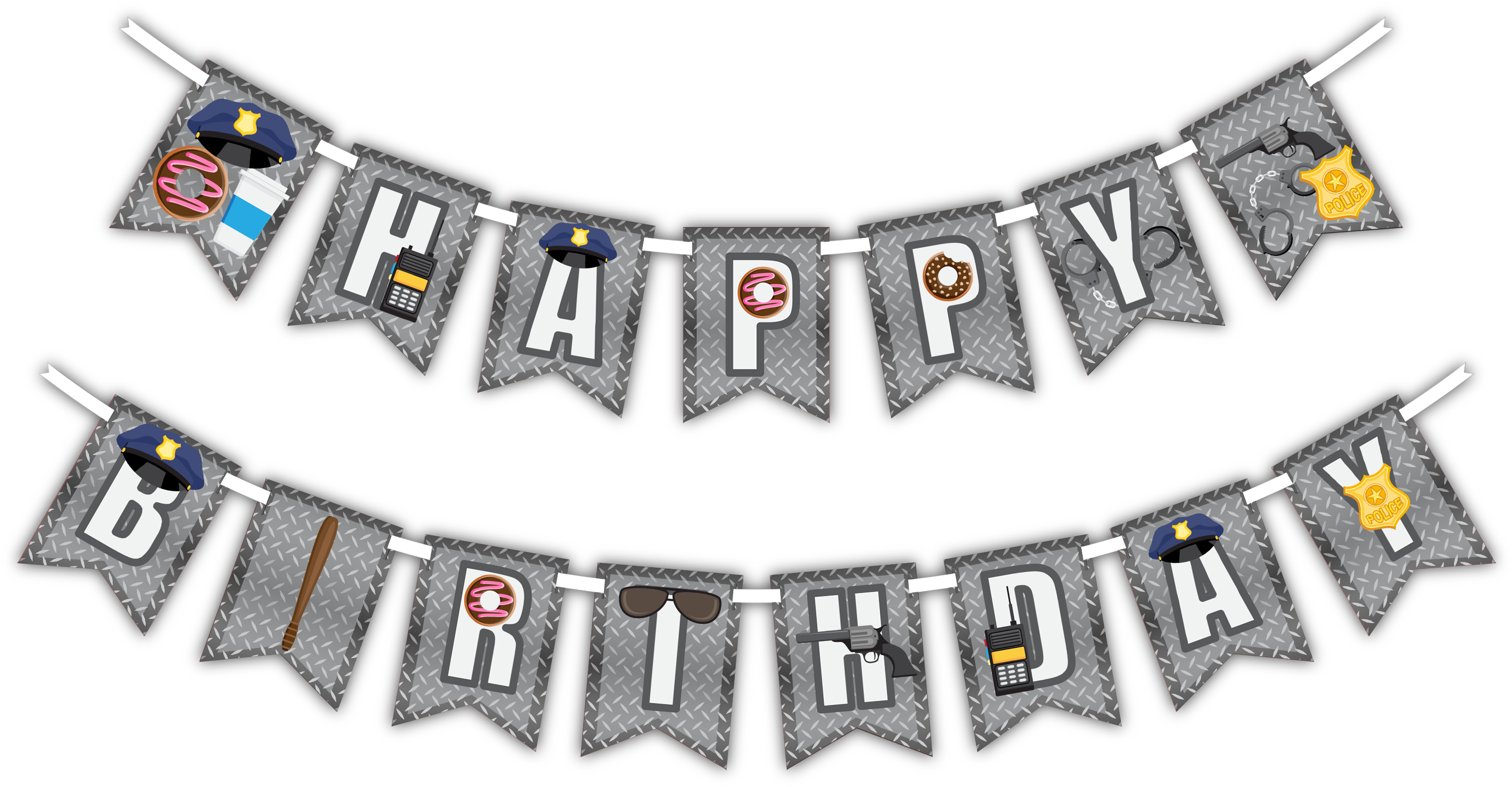 Police Cop "happy Birthday" Party Banner - Emoji Happy Birthday Banner (1024x785), Png Download