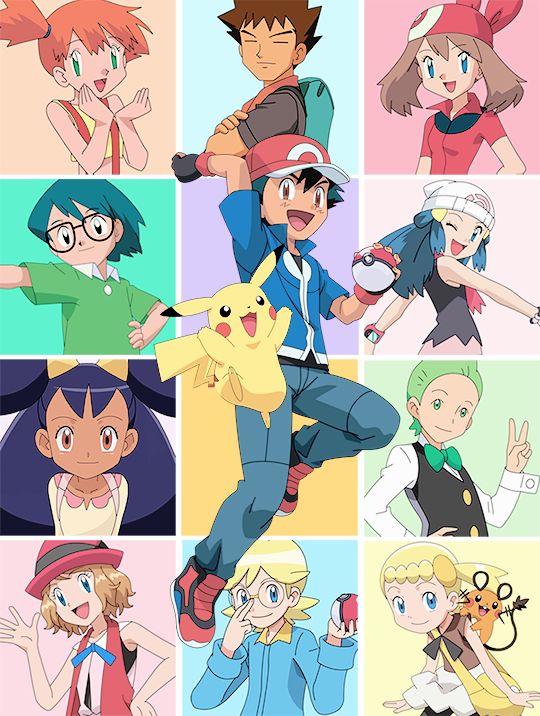 Ash And Pikachu With All Of Their Friends Pokemon People, - Pokemon (540x716), Png Download