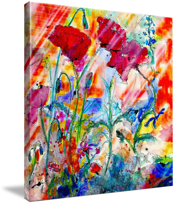 "flowers Are Where Happiness Lives By Ginette" By Ginette - Colorful Red Poppy Bag Original Art By Ginette, Women's, (557x650), Png Download