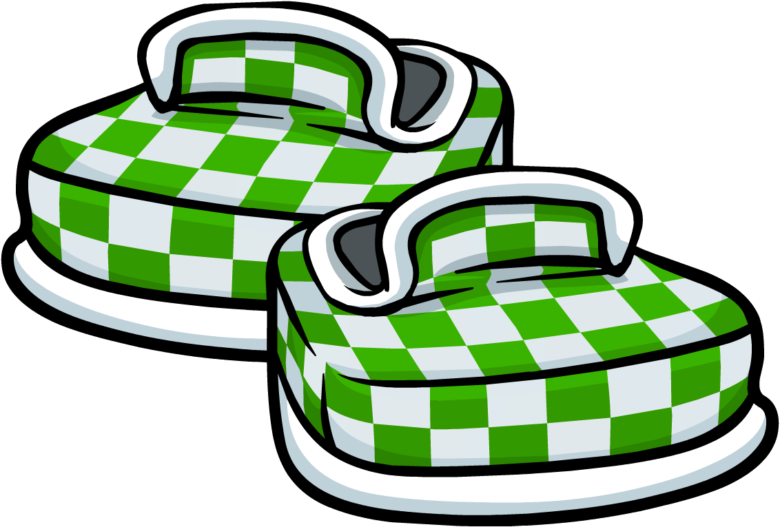 Green Checkered Shoes - Club Penguin Green Shoes (1132x765), Png Download