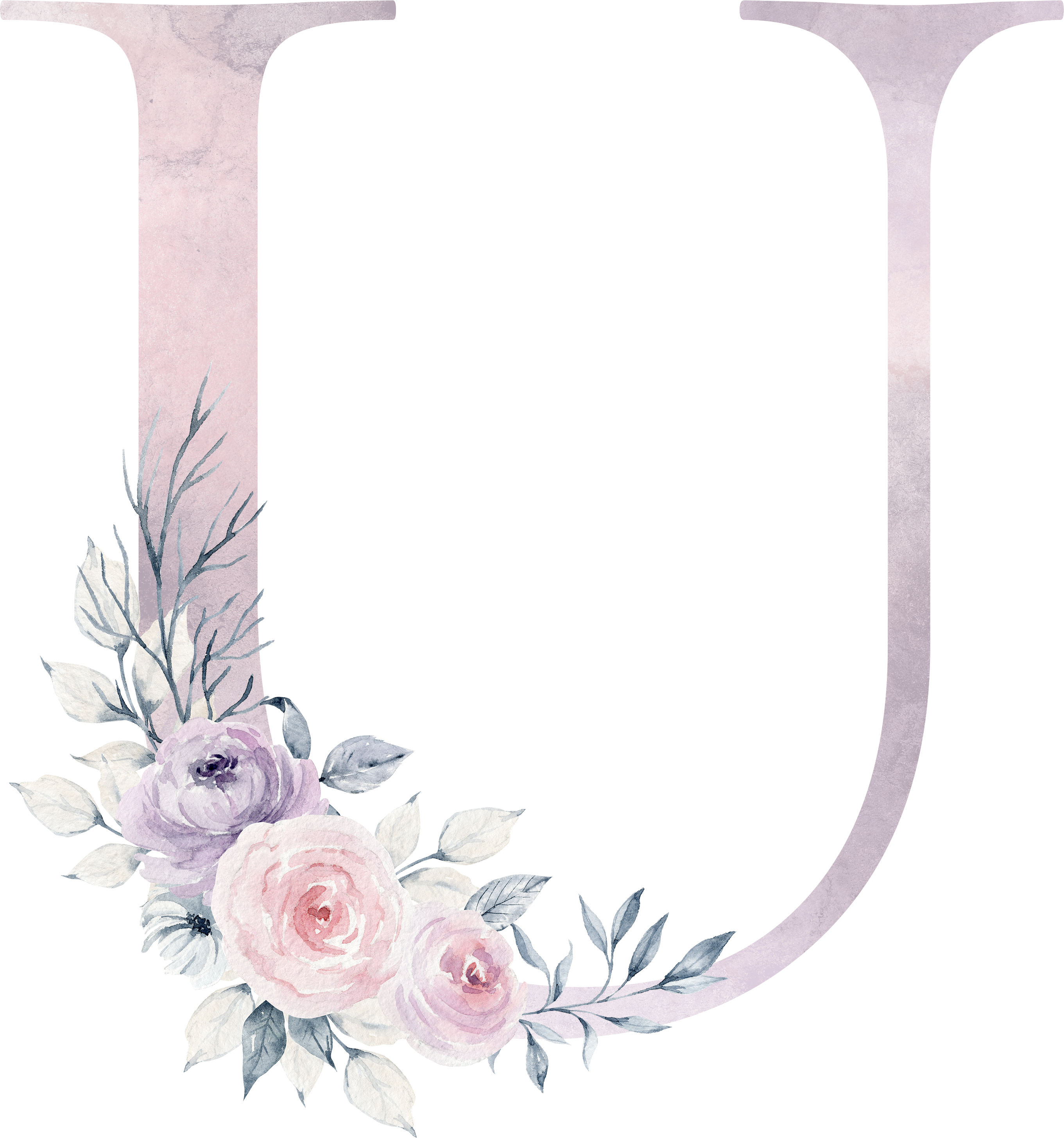 U - Pastel Flower Watercolor Bouquet (2722x2912), Png Download