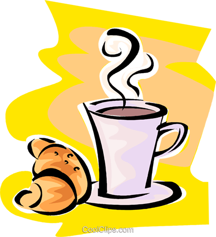 Cup Of Coffee And A Croissant Royalty Free Vector Clip - Clip Art (438x480), Png Download