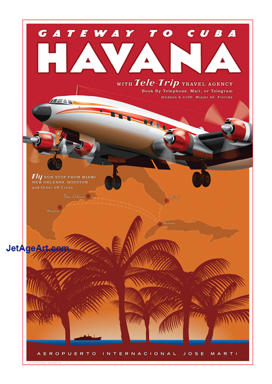 Havana Jet Age Travel Poster (766x766), Png Download