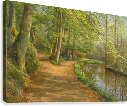 Kids Talking On A Path Along The Stream Canvas Print - Yağlı Boya Orman (429x360), Png Download