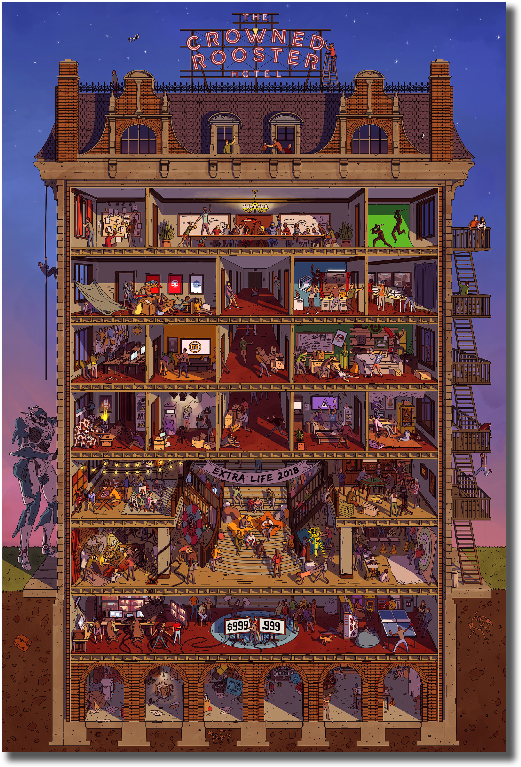 Extra Life 2018 Crowned Rooster Hotel Poster - Extra Life (800x800), Png Download