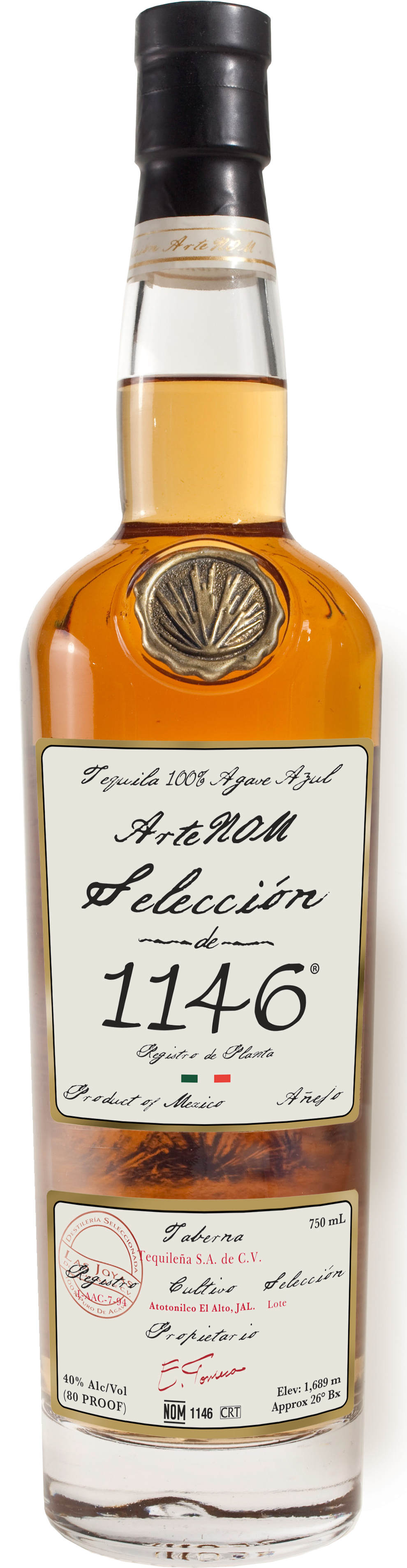 Bottle Shot - Seleccion Artenom 1146 Anejo Tequila - 750 Ml Bottle (1000x3900), Png Download