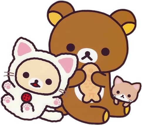 Rilakkuma Bear And Cat Friends Eating Fish Png - Rilakkuma Neko (500x459), Png Download