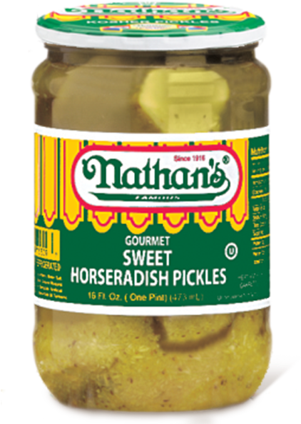 Nathan's Gourmet Sweet Horseradish Pickles - Nathan's Hot Dogs (436x600), Png Download