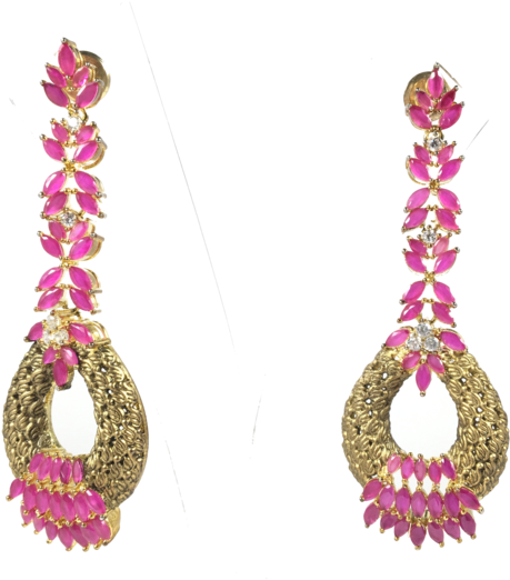 Beautiful Floral Pink And Golden Earrings - Earrings (600x600), Png Download