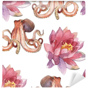 Watercolor Lotus Flower And Octopus Wall Mural • Pixers® - Watercolor Painting (400x400), Png Download
