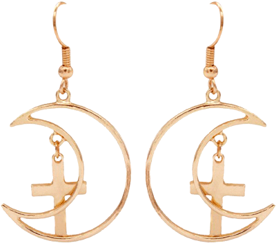 Itgirl Shop Metallic Moon Crosses Earrings Aesthetic - Metallic Moon Crosses Earrings (460x460), Png Download