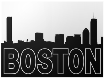 Boston Skyline Black Silhouette On White Poster • Pixers® - Boston Skyline Silhouette (400x400), Png Download