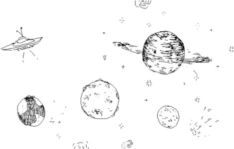 Black And White, Draw, And Drawing Image - Space Doodle Png (500x299), Png Download