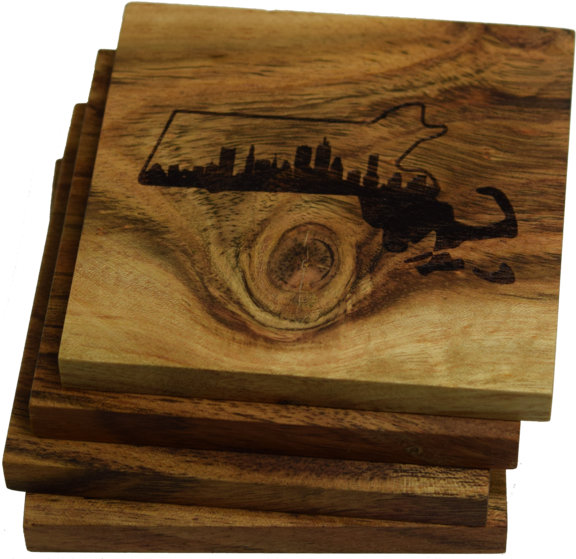 Boston Skyline Within Massachusetts State Outline Coasters - Prestige Decanters Boston Skyline Within Massachusetts (600x563), Png Download