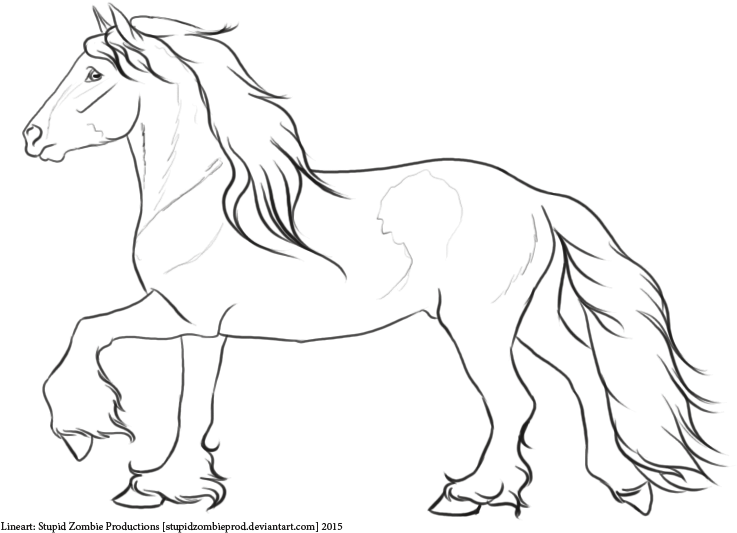 Cantering Draft Friesian Type By Stupidzombieprod - Friesian Horse Lineart (900x589), Png Download