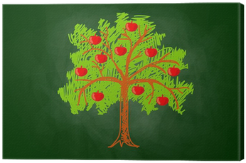 Apple Tree Drawing On Blackboard Canvas Print • Pixers® - Drawing (400x400), Png Download