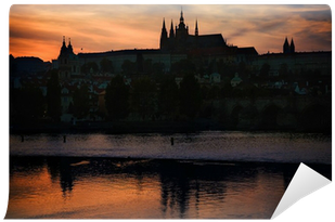 Prague Castle Silhouette At Sunset Light Wall Mural - Praha (400x400), Png Download
