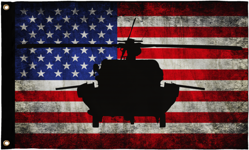 Hh-60 Wall Flag - American Flag And Apache Helicopter (900x900), Png Download