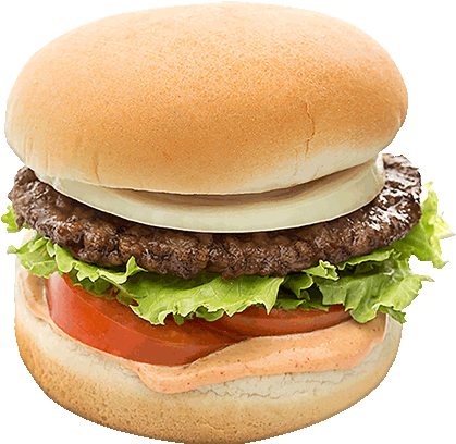 100% All Beef Patty, With Melted Real American Cheese, - Hamburger With Out Cheese Png (450x412), Png Download