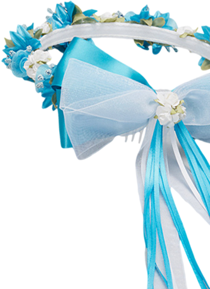 Aqua Silk & Satin Floral Crown Wreath W Back Bows Girls - Crown (745x1024), Png Download