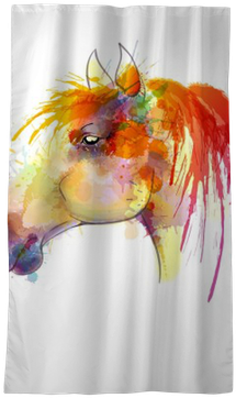 Horse Head Watercolor Painting Blackout Window Curtain - Curtain (400x400), Png Download
