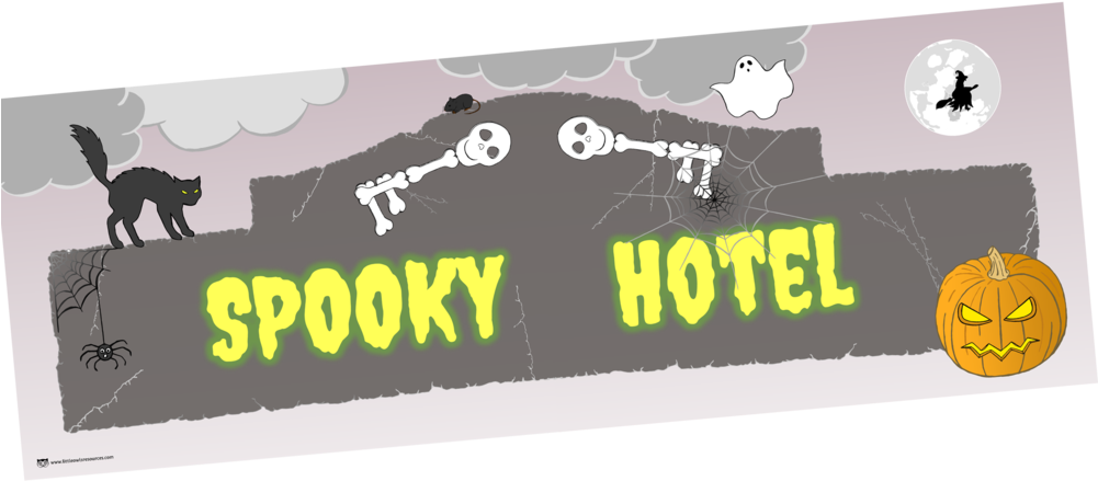 Spooky Hotel Bannercover - Spooky: 100 Pages Ruled, Sky Blue, Halloween Notebook, (1000x667), Png Download