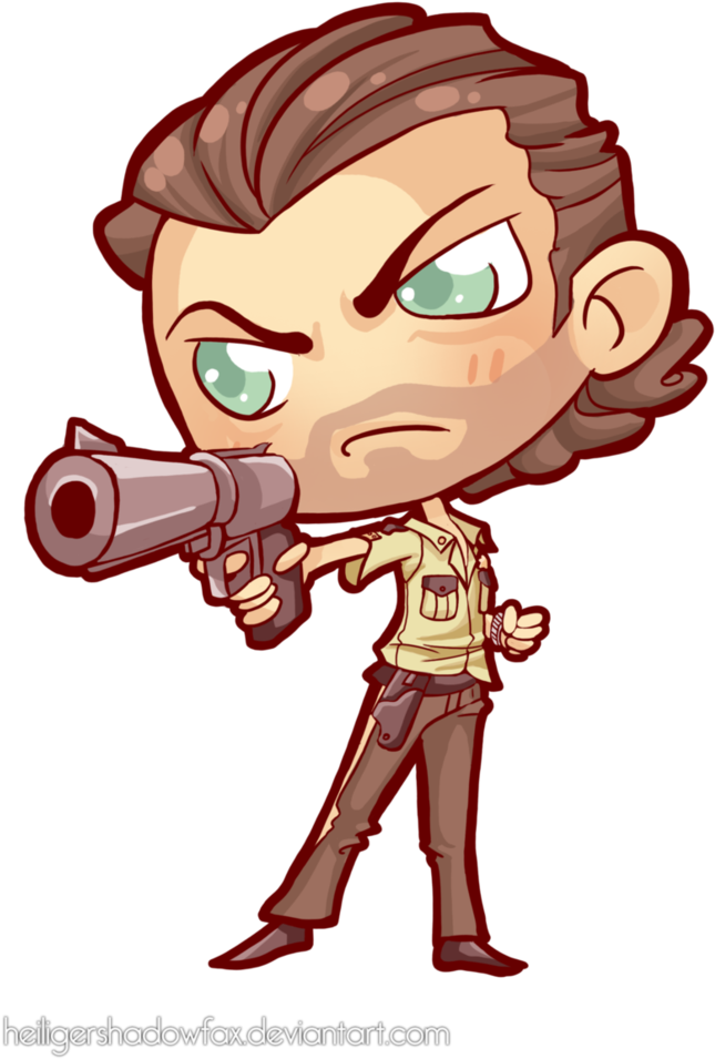 The Walking Chibi Dead - Cartoon Rick Walking Dead (746x1072), Png Download