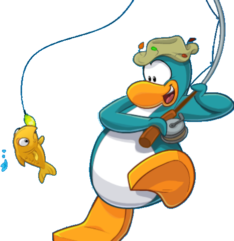 Fishing Cutout - Club Penguin Fishing Penguin (466x480), Png Download