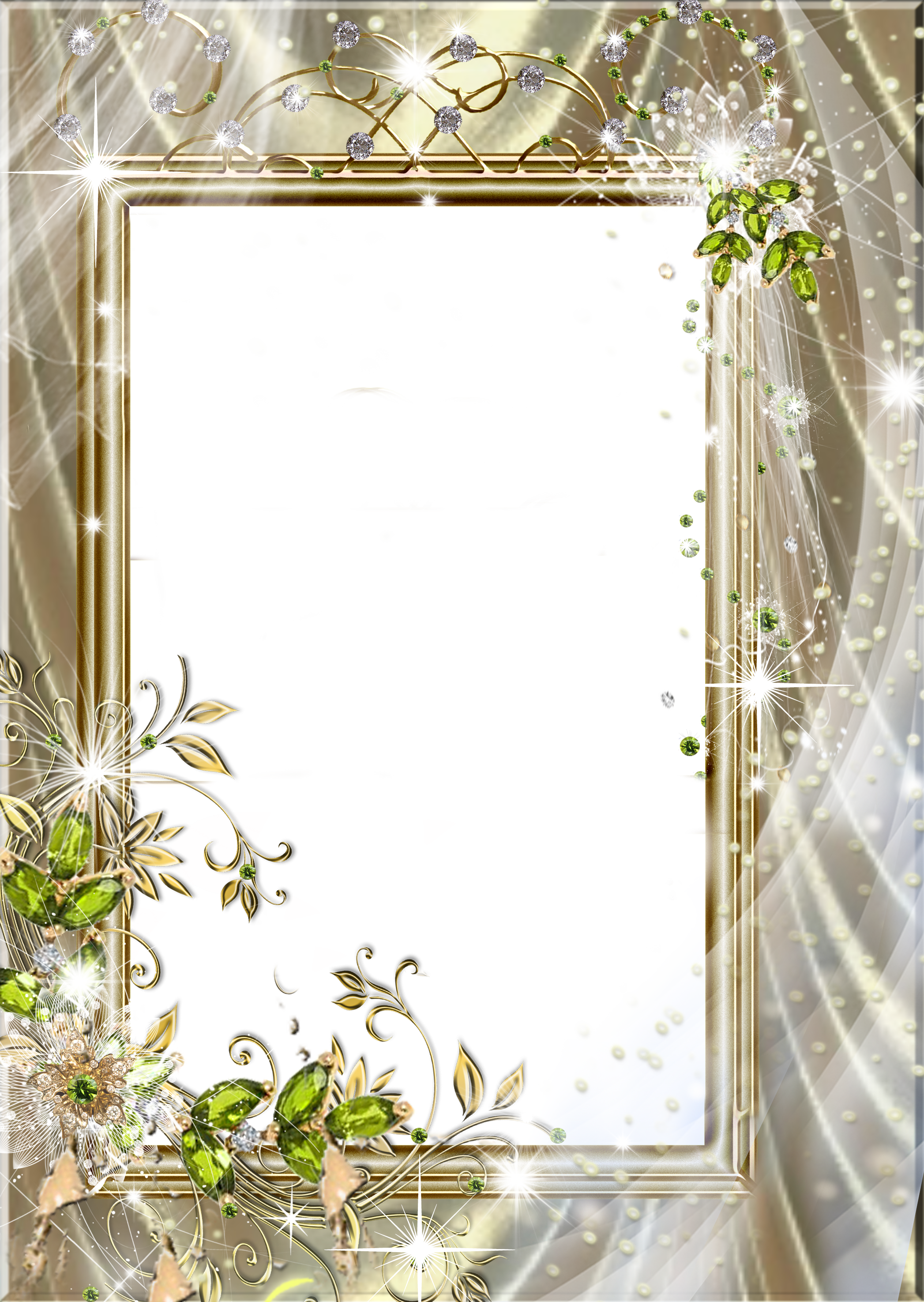 Beautiful Transparent Frame With Green Diamonds - Beautiful Photo Frames Transparent (426x600), Png Download
