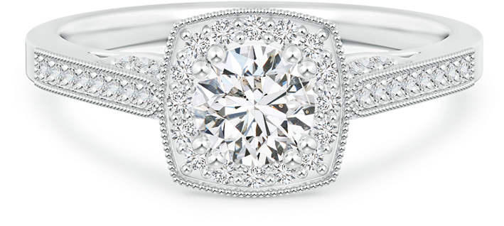 Round Lab Grown Diamond Halo Ring With Cushion Frame - Round Lab Diamond Halo Ring With Cushion Frame And (900x900), Png Download