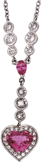 Heart Shape Pink Sapphire Necklace With Diamond Frame - Diamond (720x720), Png Download