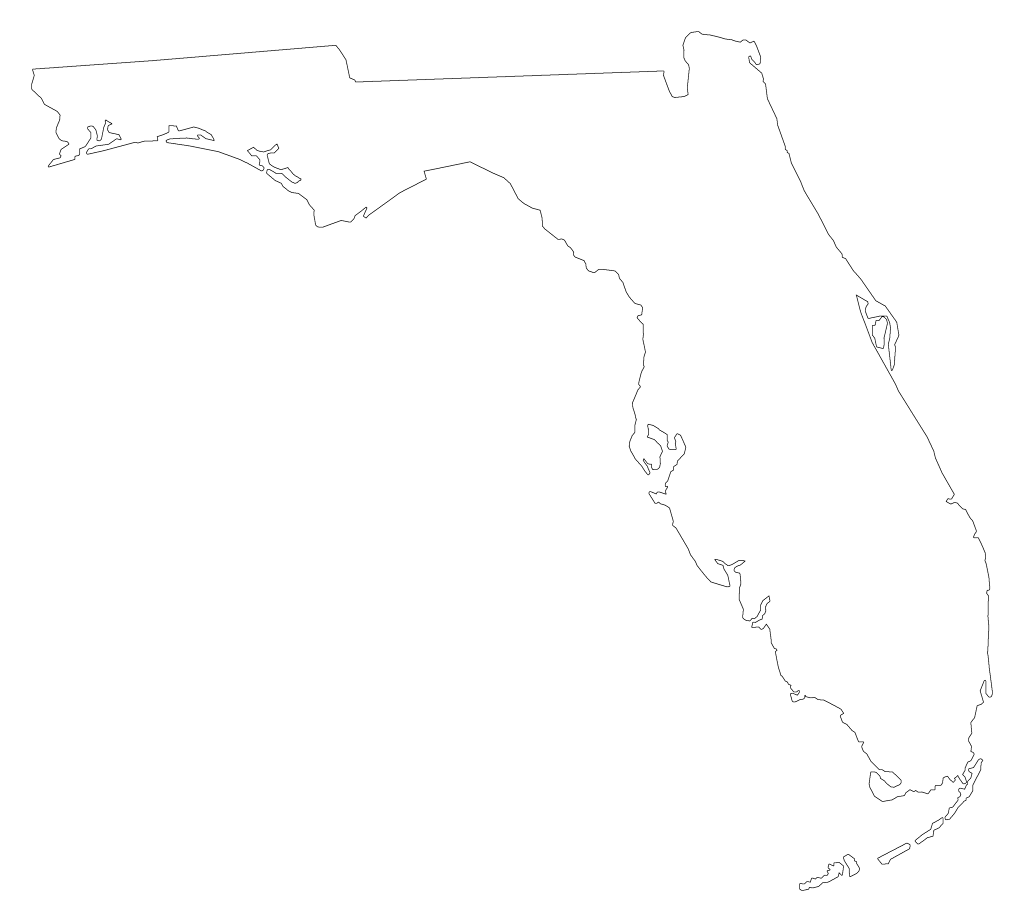A Plain Frame Map Of Florida - Florida Outline Black (1024x922), Png Download