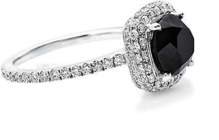 Black Diamond Halo Engagement Ring - Black Diamond Silver Ring For Girls (800x500), Png Download