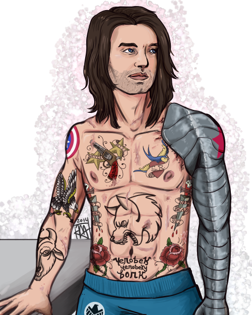 Bucky Doesn't Make Canon Sense But Still - Captain America And Bucky Tattoo (500x625), Png Download