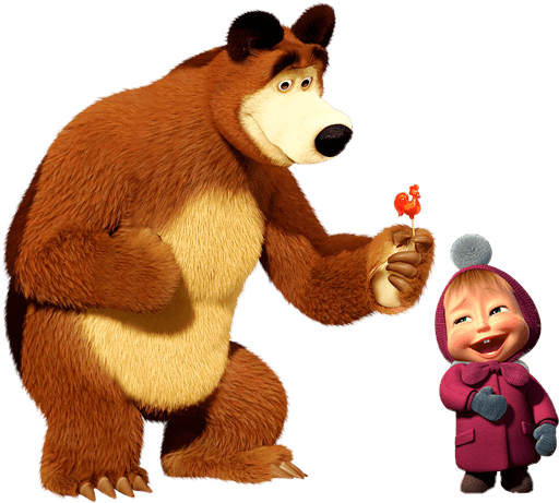 Bear Giving Masha Rooster Lolly - Masha And The Bear Real Life (518x464), Png Download