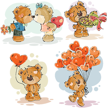 Set Vector Clip Art Illustrations Of Enamored Teddy - Teddy Bear Holding Balloons (360x360), Png Download