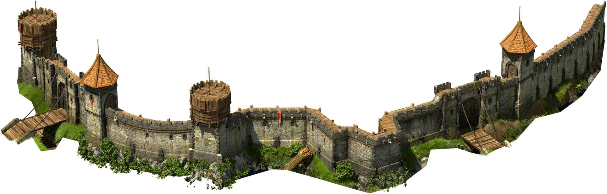 Wall Lvl 7-12 Bottom - Tribal Wars 2 Castle (1931x619), Png Download